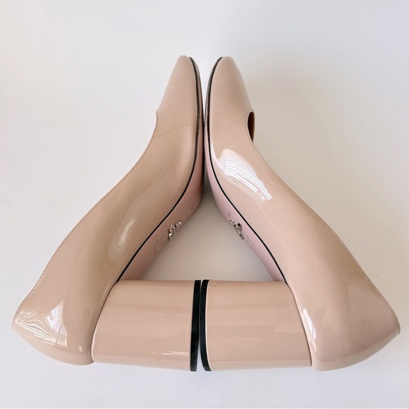 Prada Nude Patent Leather Round Block Heel Square Toe Pumps Size 38.5 - Picture 6 of 12
